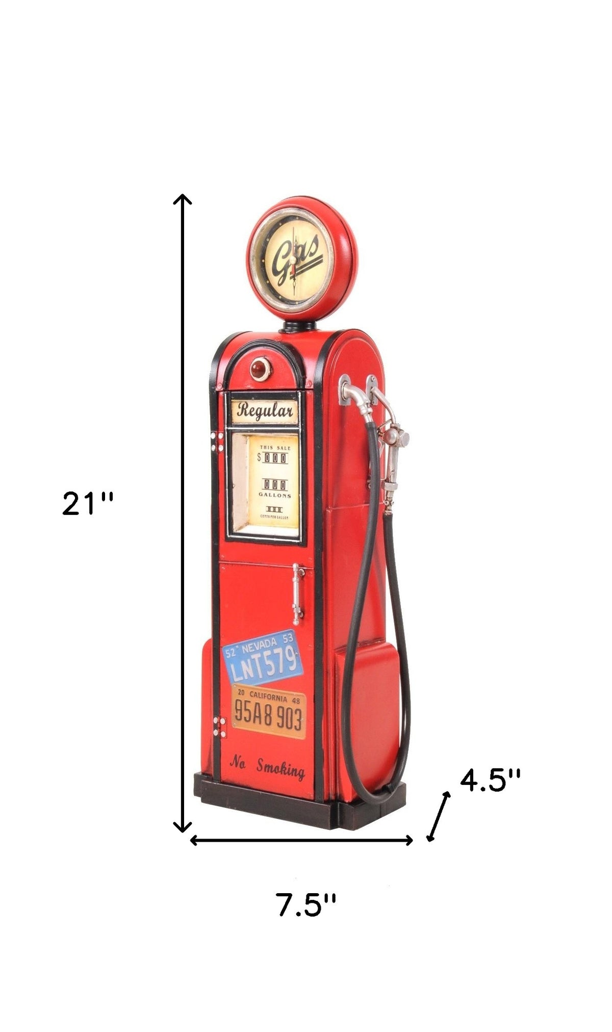 21" Red Metal Hand Painted Gas Pump Clock Sculpture