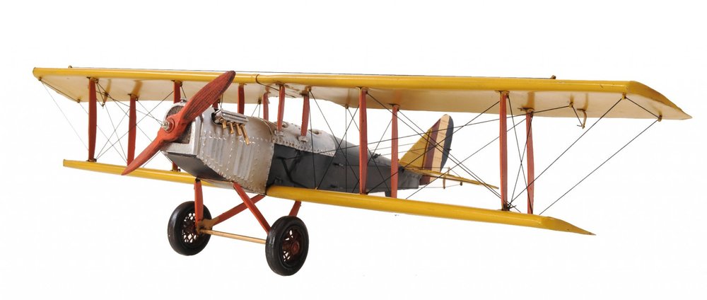 8" Yellow Red And Gray Metal Hand Painted Air Plane