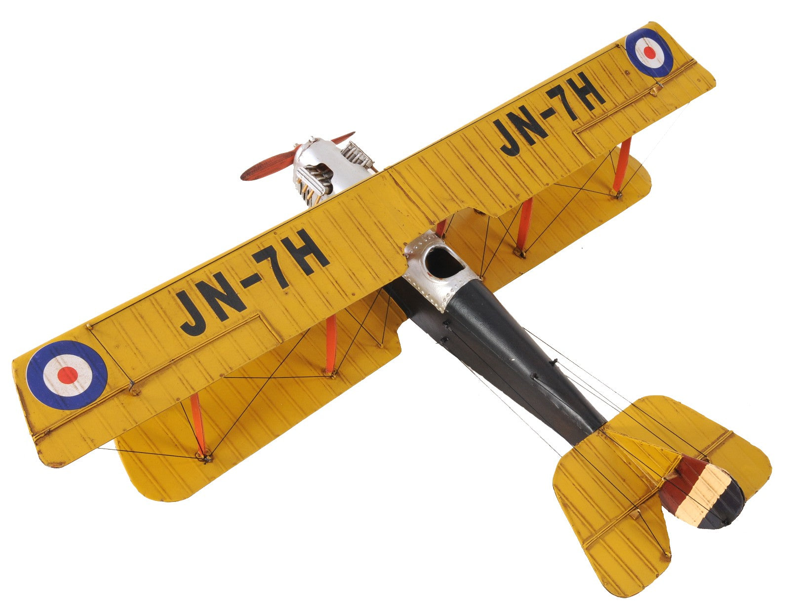 8" Yellow Red And Gray Metal Hand Painted AirPlane
