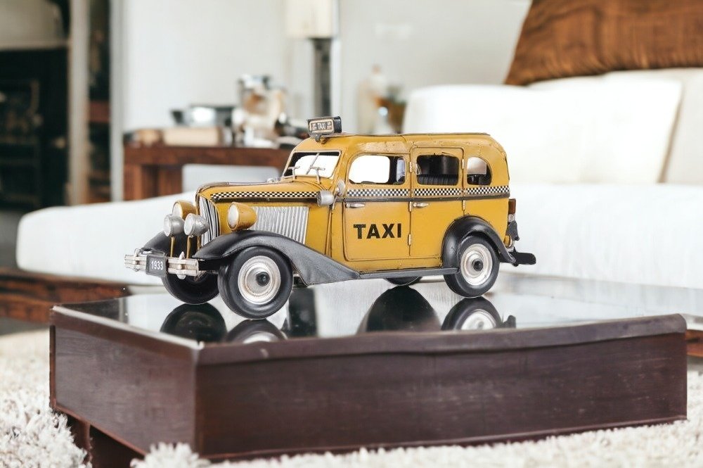 14" Yellow Checker Taxi Cab Model Sculpture