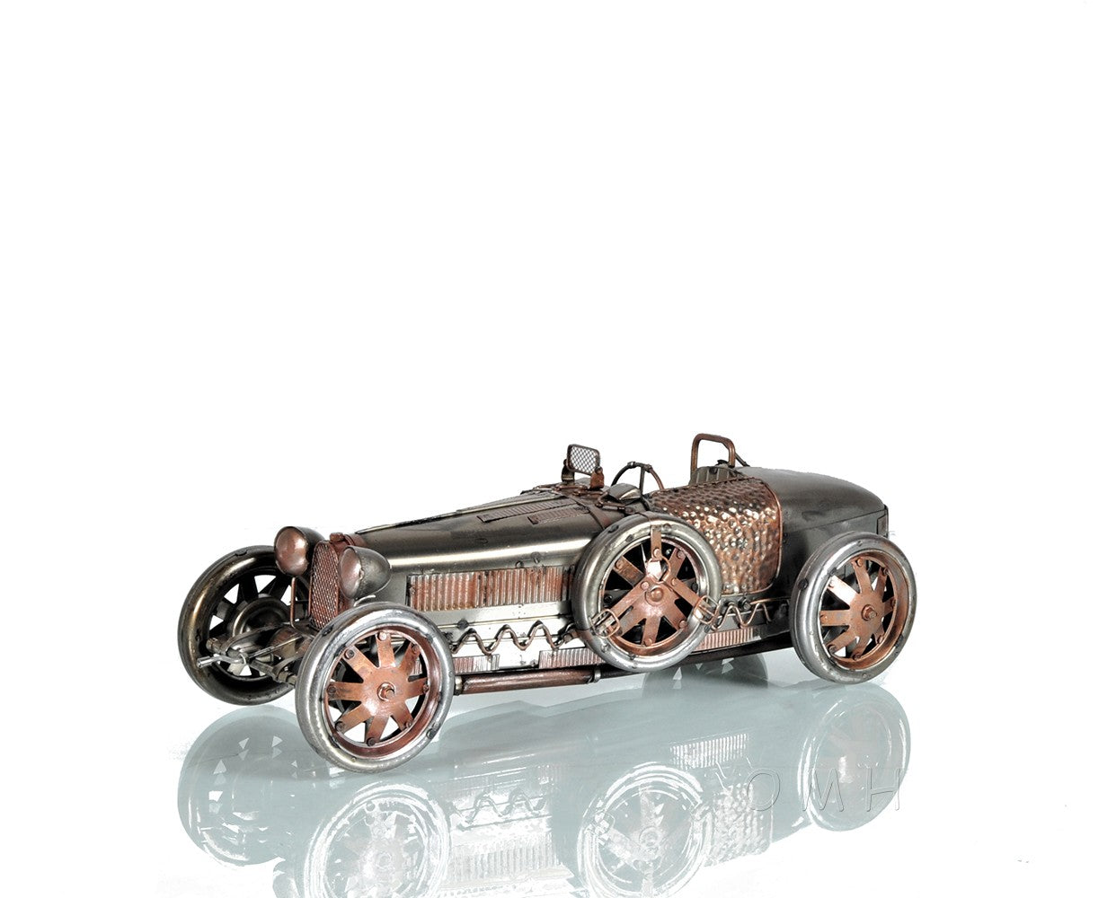 c1924 Bugatti Bronze and Silver Racecar Model Sculpture