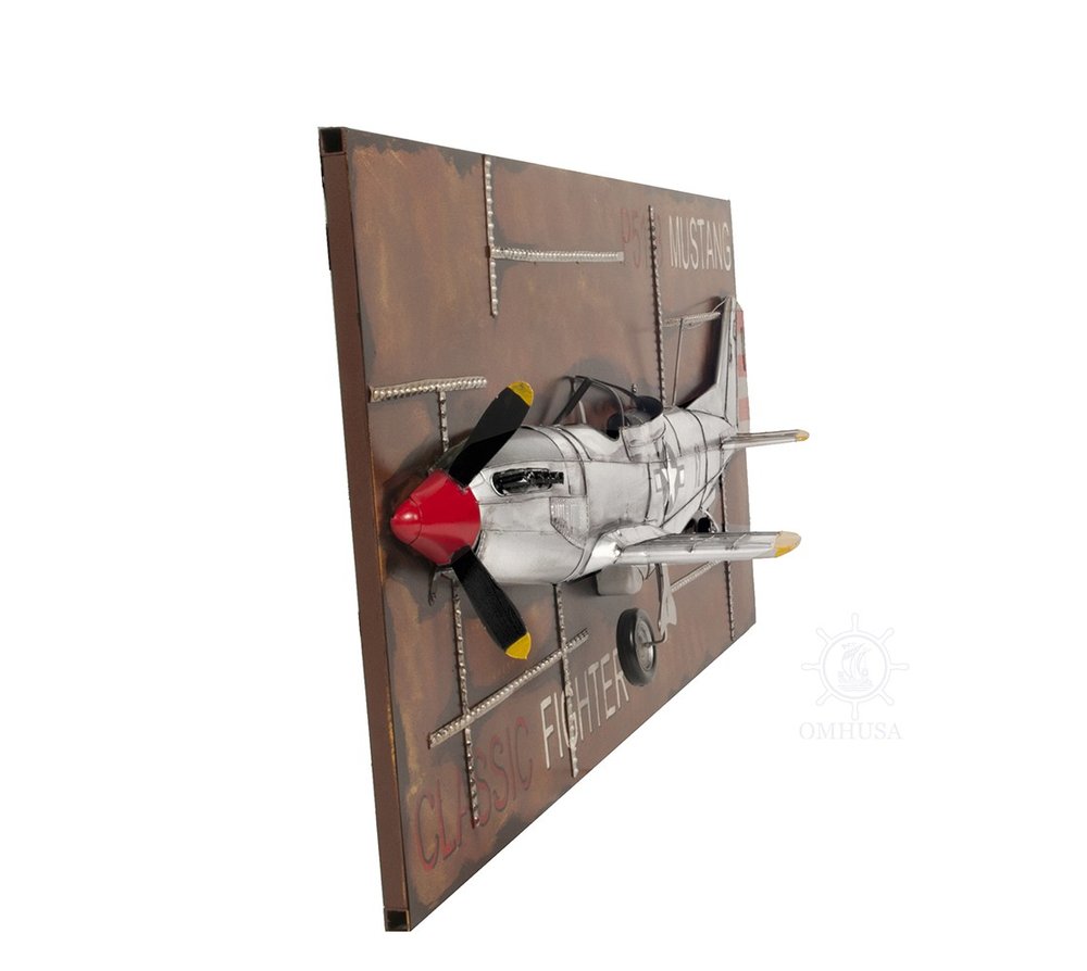 24" Brown And Silver Metal Hand Painted Model Airplane