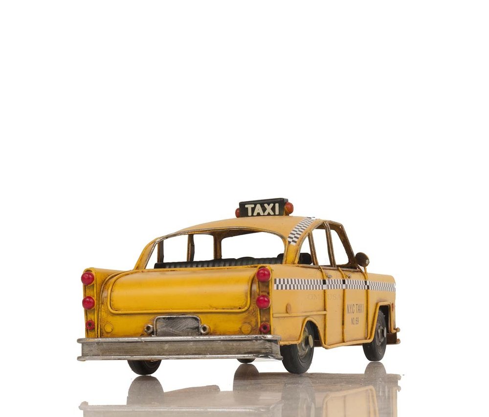 13" Yellow Metal Hand Painted NYC Taxi Tabletop Sculpture