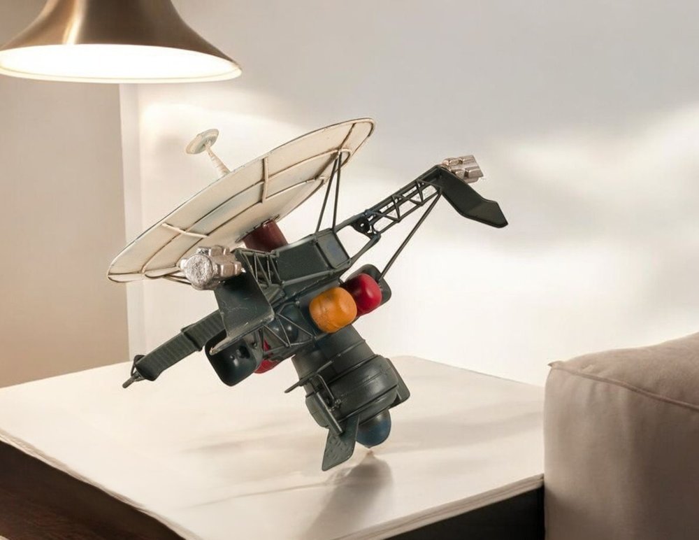 11" Dark Green Metal Hand Painted Model Airplane Tabletop Sculpture