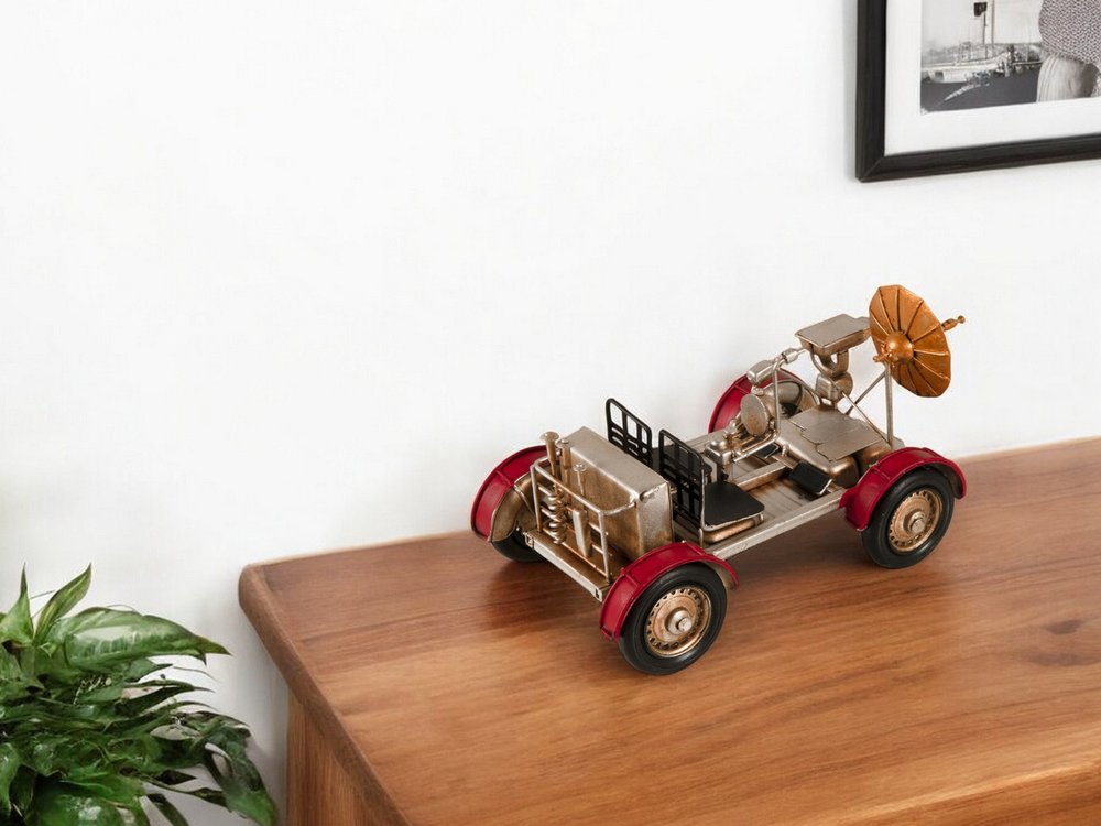 5" Red And Silver Metal Hand Painted Model Car Tabletop Sculpture