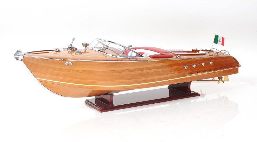10" Brown Solid Wood Hand Painted Model Boat