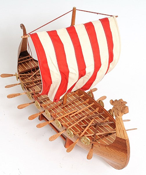 20" Wood Brown Solid Wood Hand Painted Model Boat Tabletop Sculpture