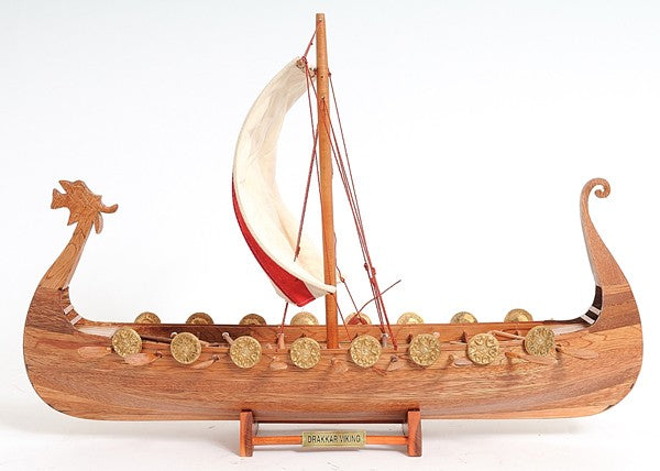 20" Wood Brown Solid Wood Hand Painted Model Boat Tabletop Sculpture