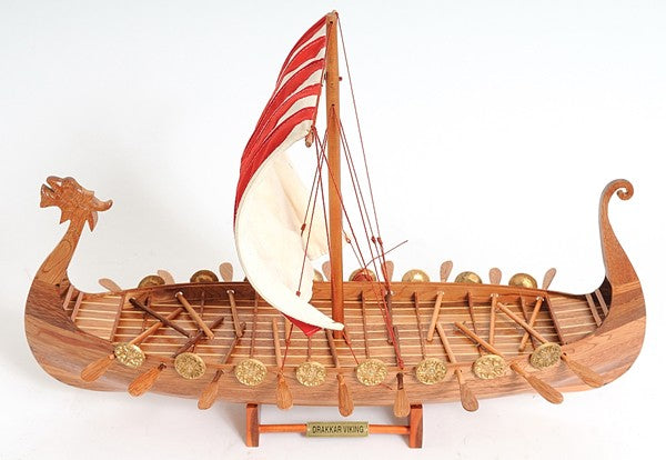 20" Wood Brown Solid Wood Hand Painted Model Boat Tabletop Sculpture