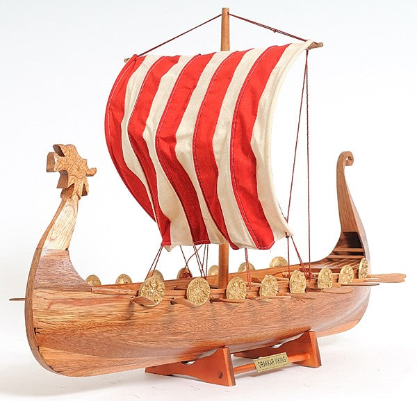 20" Wood Brown Solid Wood Hand Painted Model Boat Tabletop Sculpture