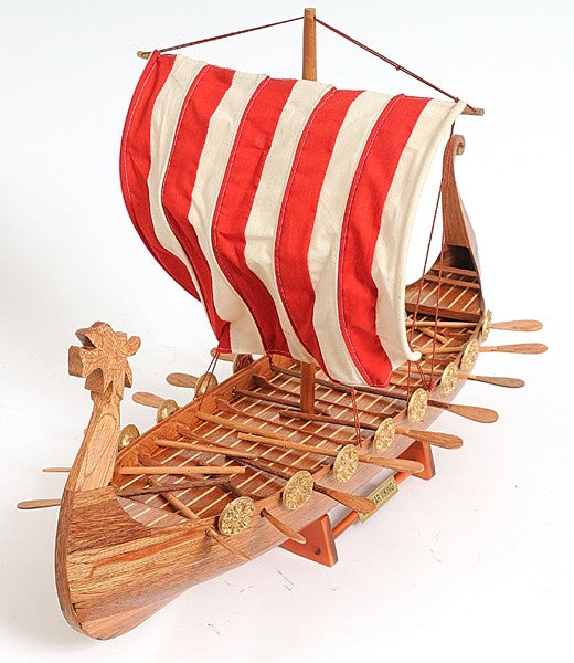 20" Wood Brown Solid Wood Hand Painted Model Boat Tabletop Sculpture