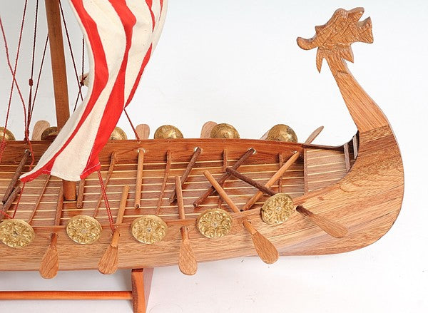 20" Wood Brown Solid Wood Hand Painted Model Boat Tabletop Sculpture