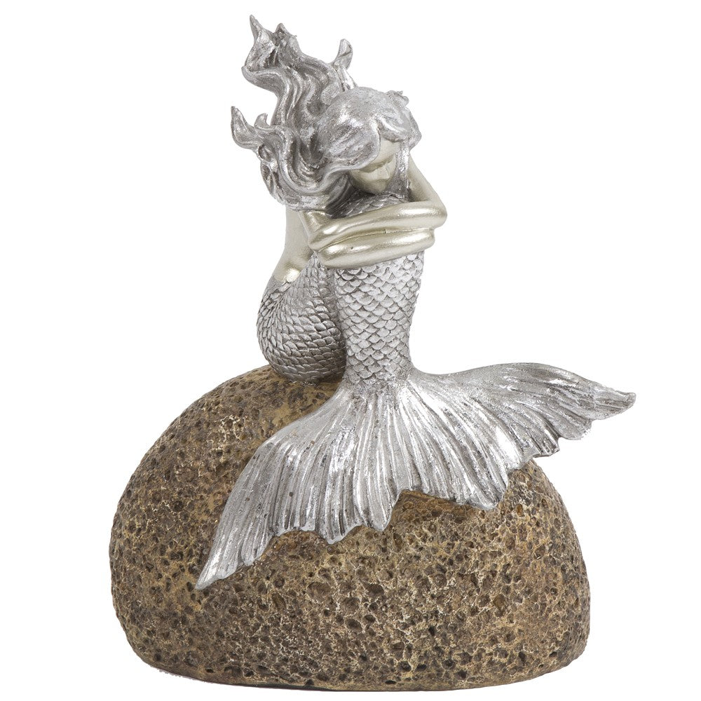 Contemplative Mermaid on a Rock Sculpture