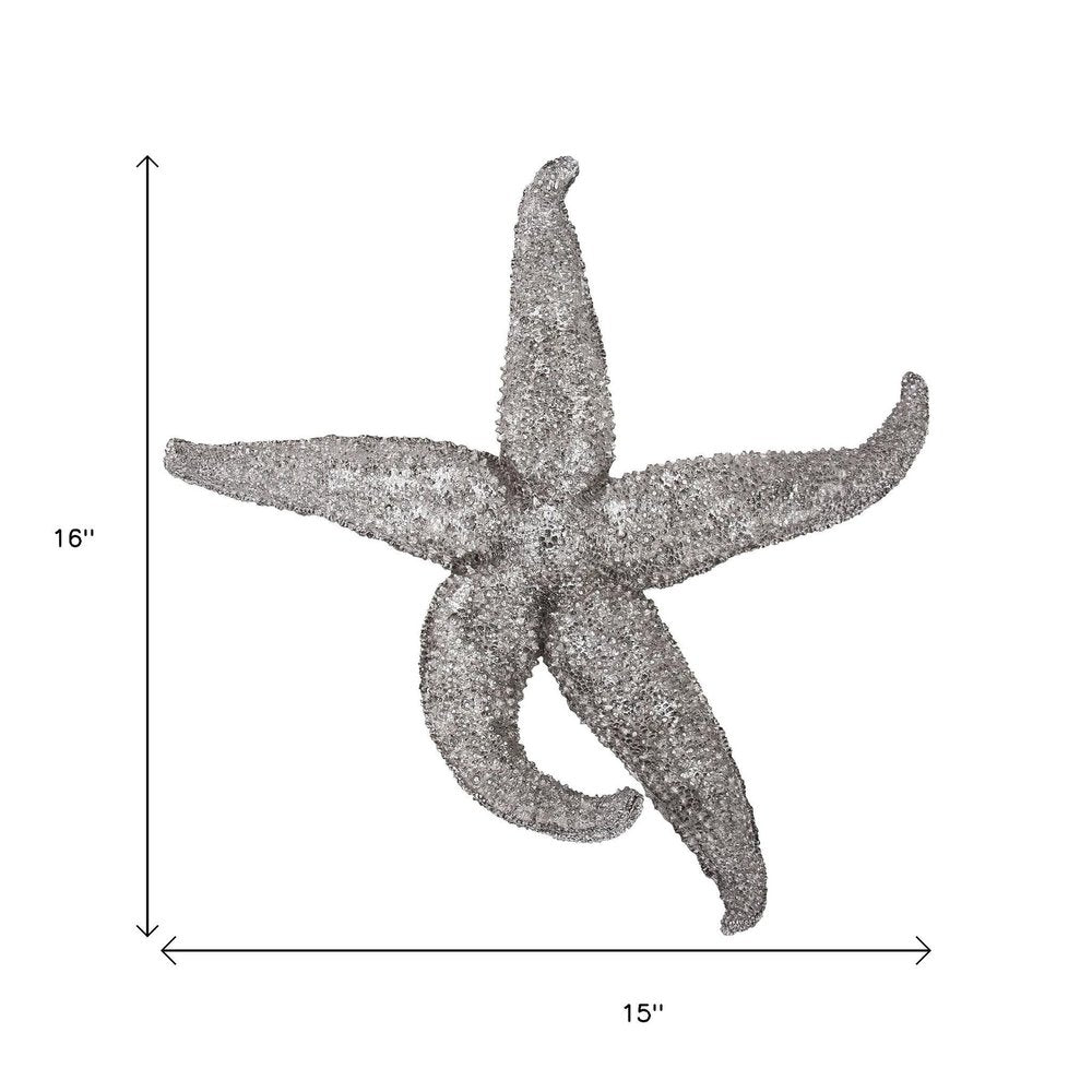 15" Antiqued Silver Resin Starfish Hanging Dimensional Sculpture