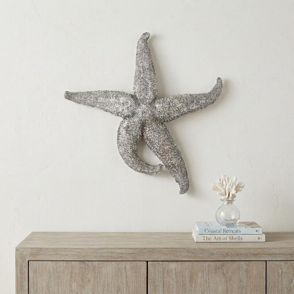 15" Antiqued Silver Resin Starfish Hanging Dimensional Sculpture