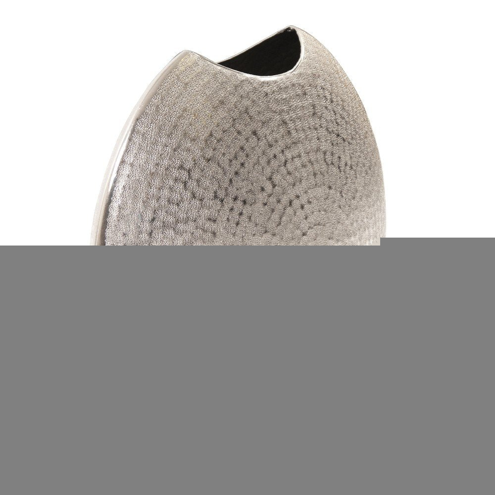 14" Silver Hammered Round Aluminum Table Vase