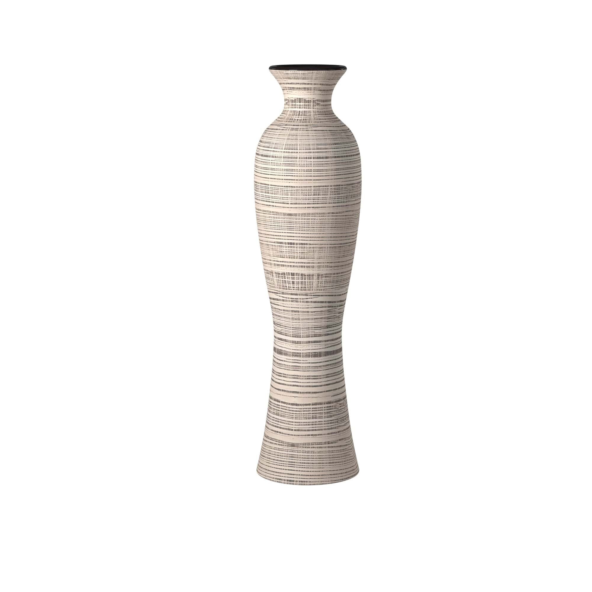 31" Ceramic Brown and Beige Striped Bud Floor Vase