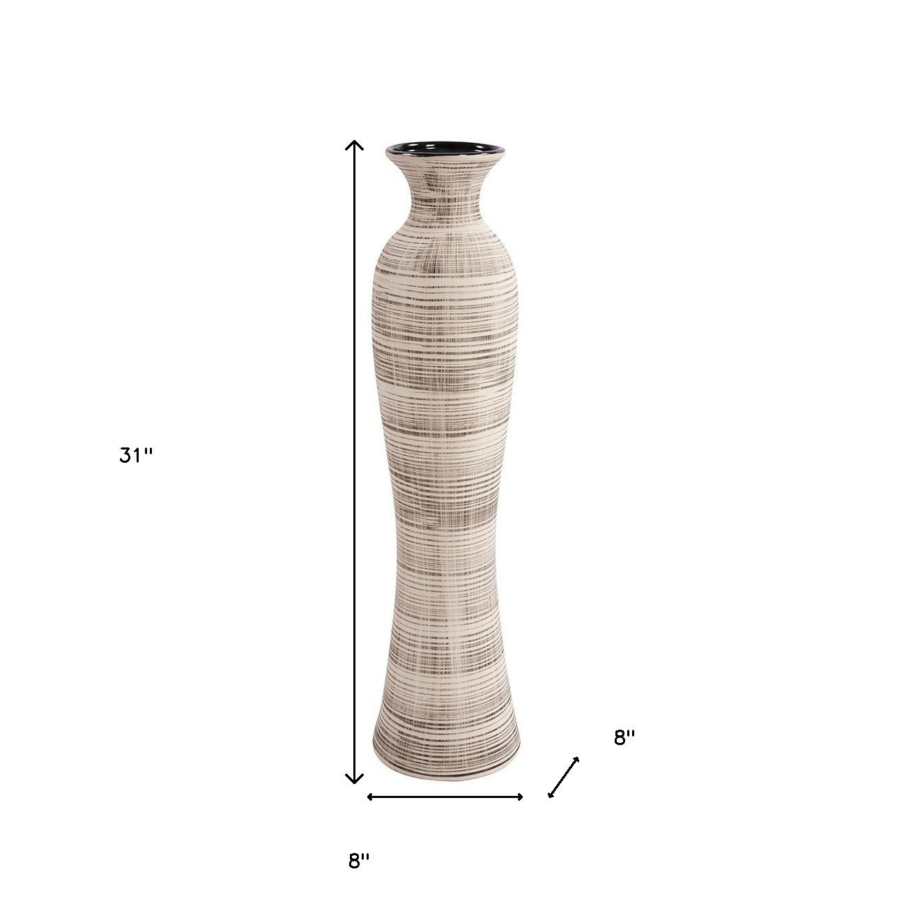 31" Ceramic Brown and Beige Striped Bud Floor Vase