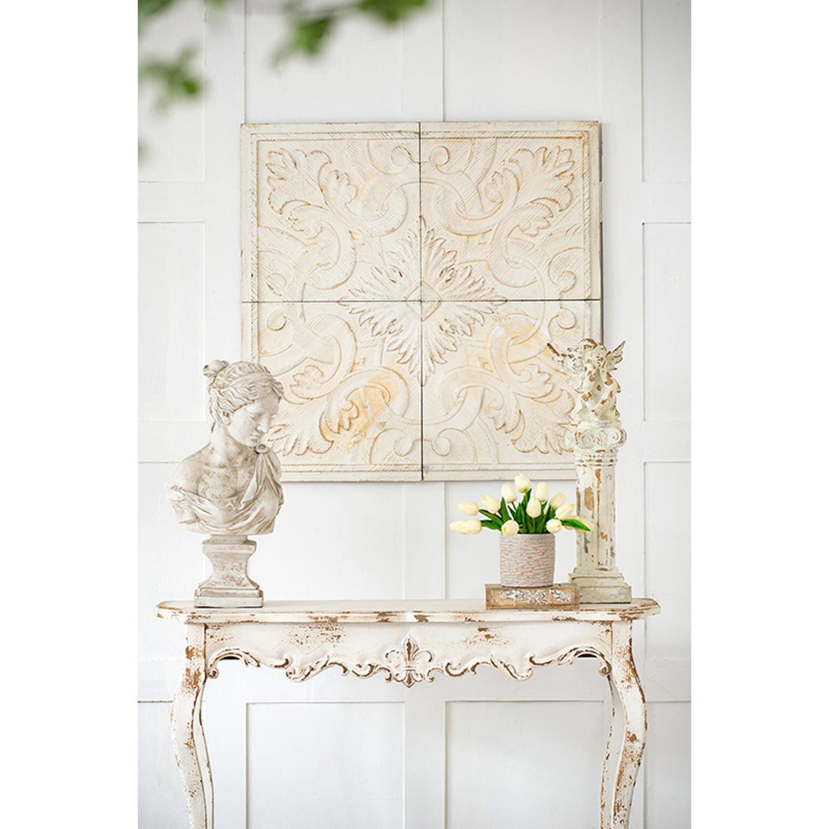 Set of Four White Wood Square Framed Art