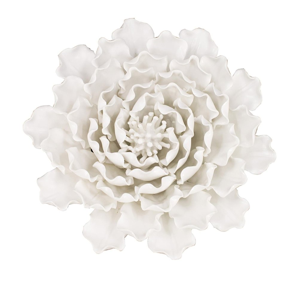 9" Off White Ceramic Flower Hanging Dimensional Sculpture