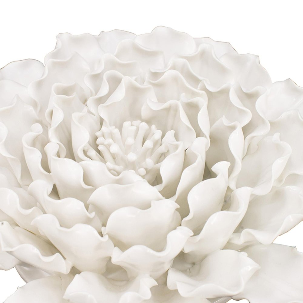 9" Off White Ceramic Flower Hanging Dimensional Sculpture