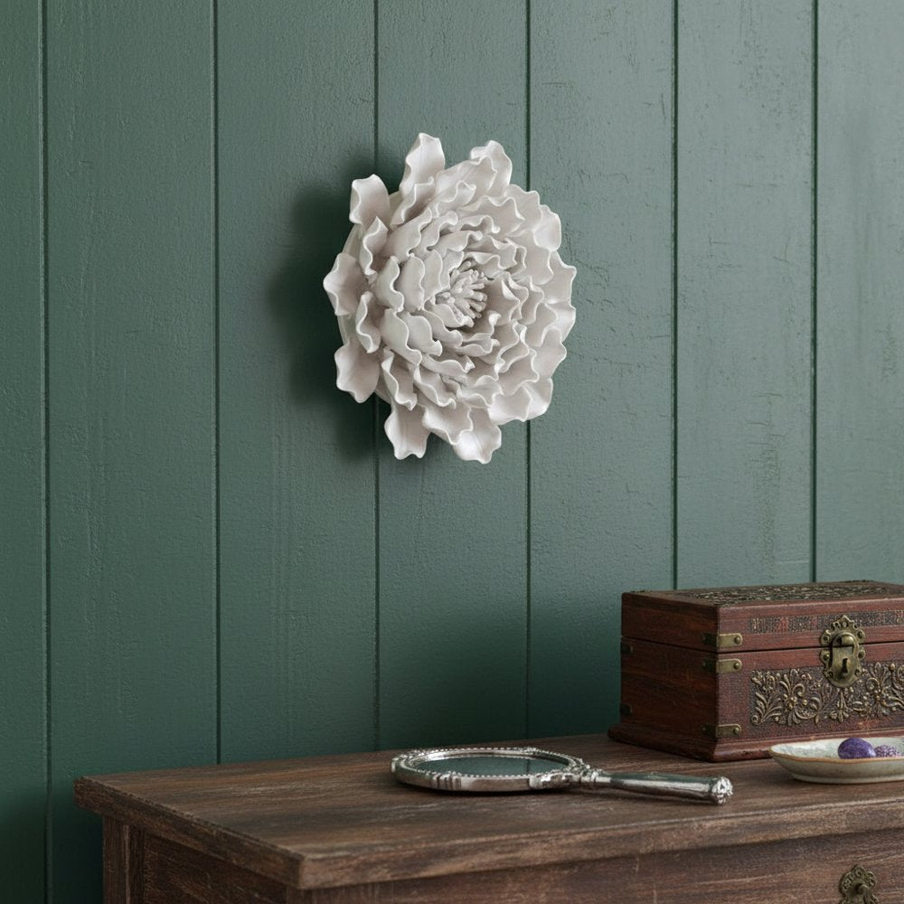 6" Off White Ceramic Flower Hanging Dimensional Sculpture