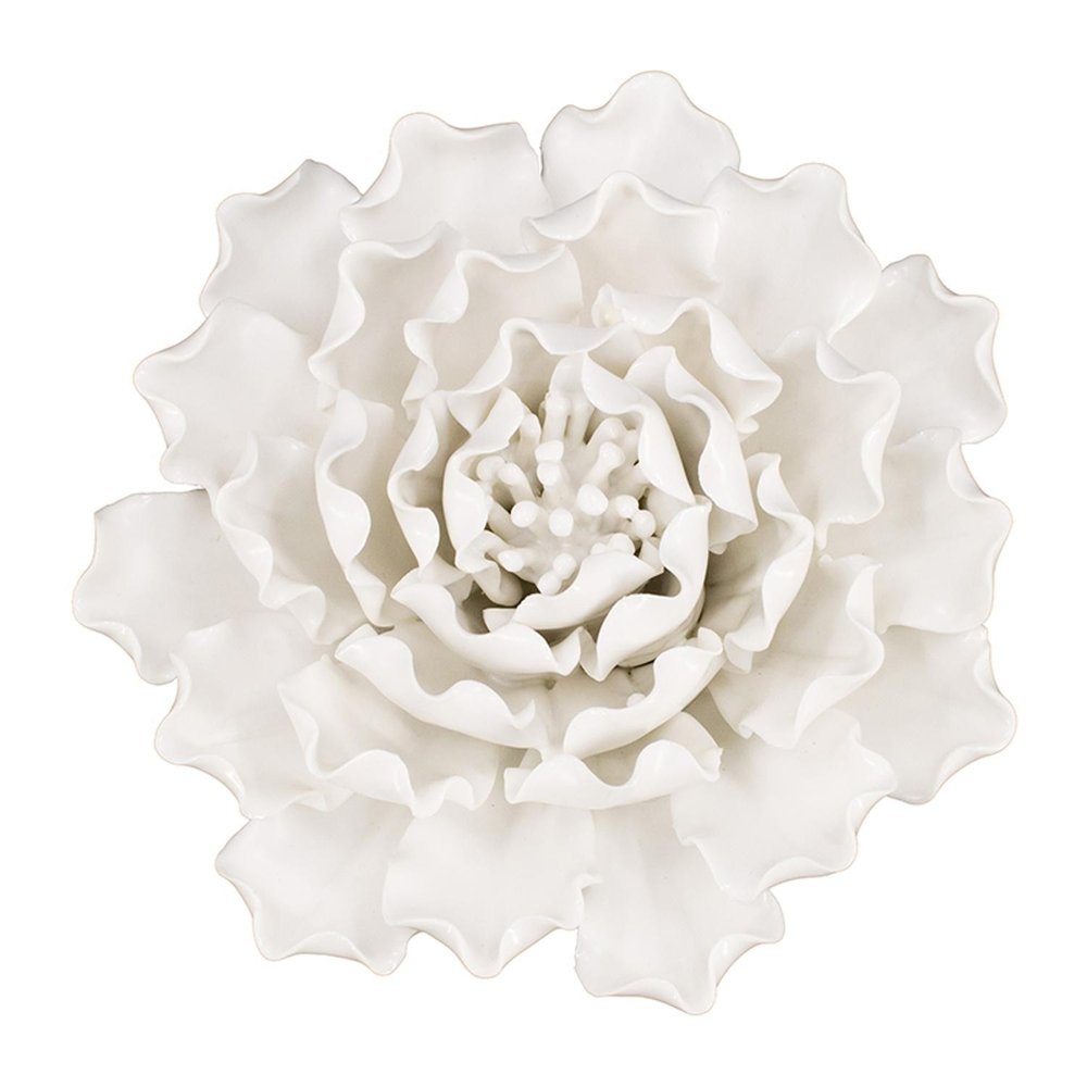 6" Off White Ceramic Flower Hanging Dimensional Sculpture
