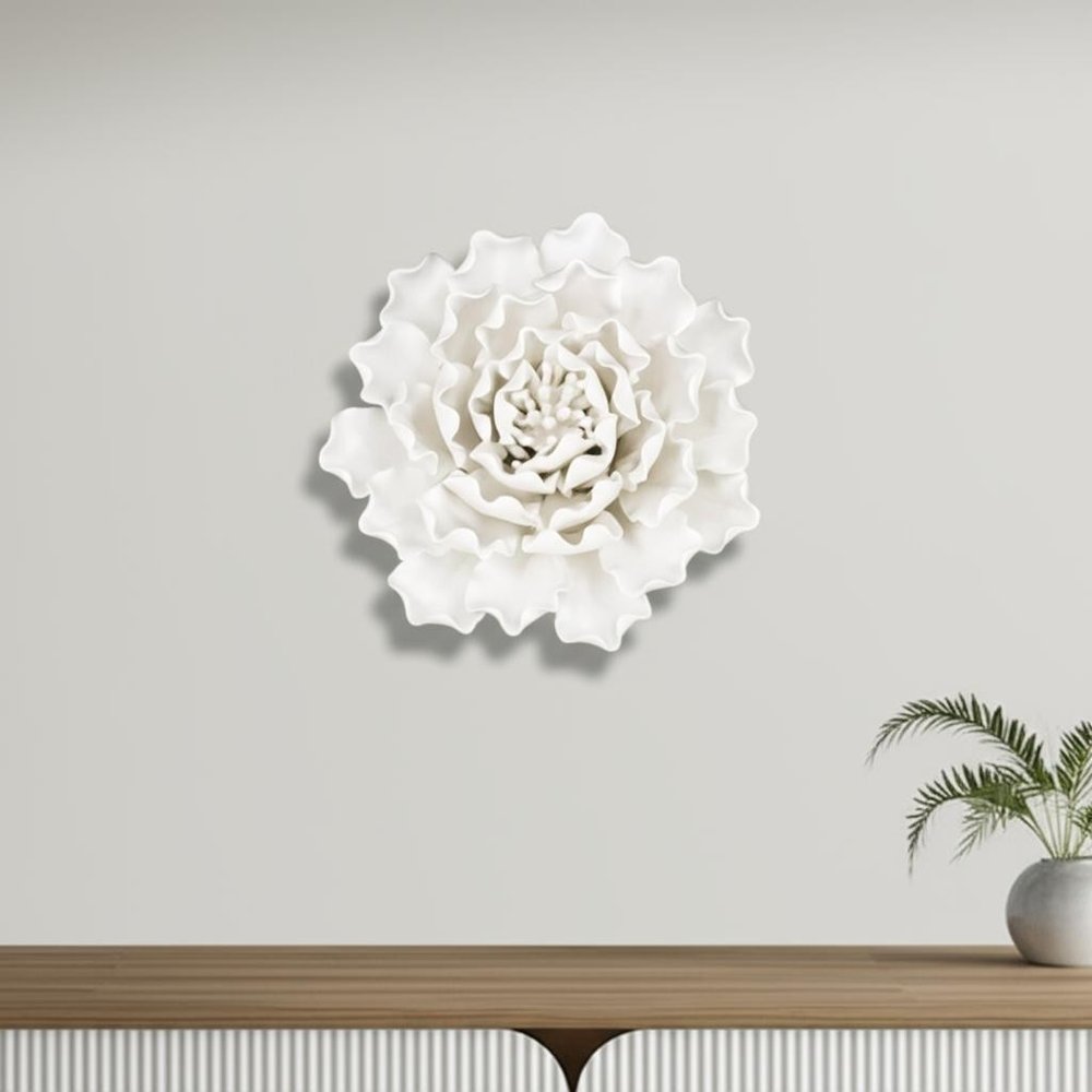 6" Off White Ceramic Flower Hanging Dimensional Sculpture
