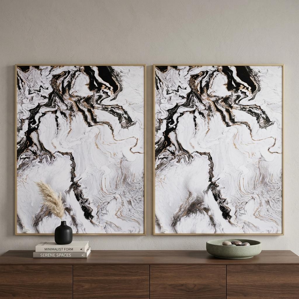 Set of Two White Framed Art