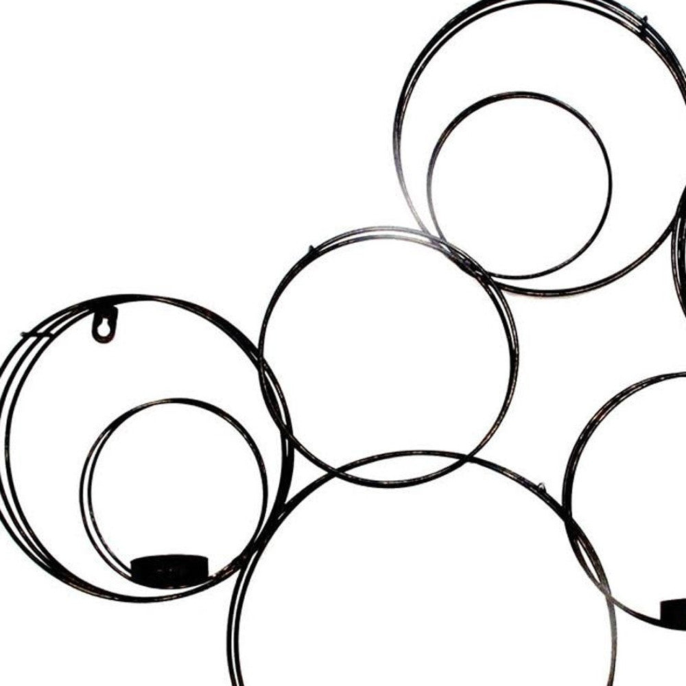 32" Black And Gold Metal Circles And Birds Hanging Sculpture With Votive Holders