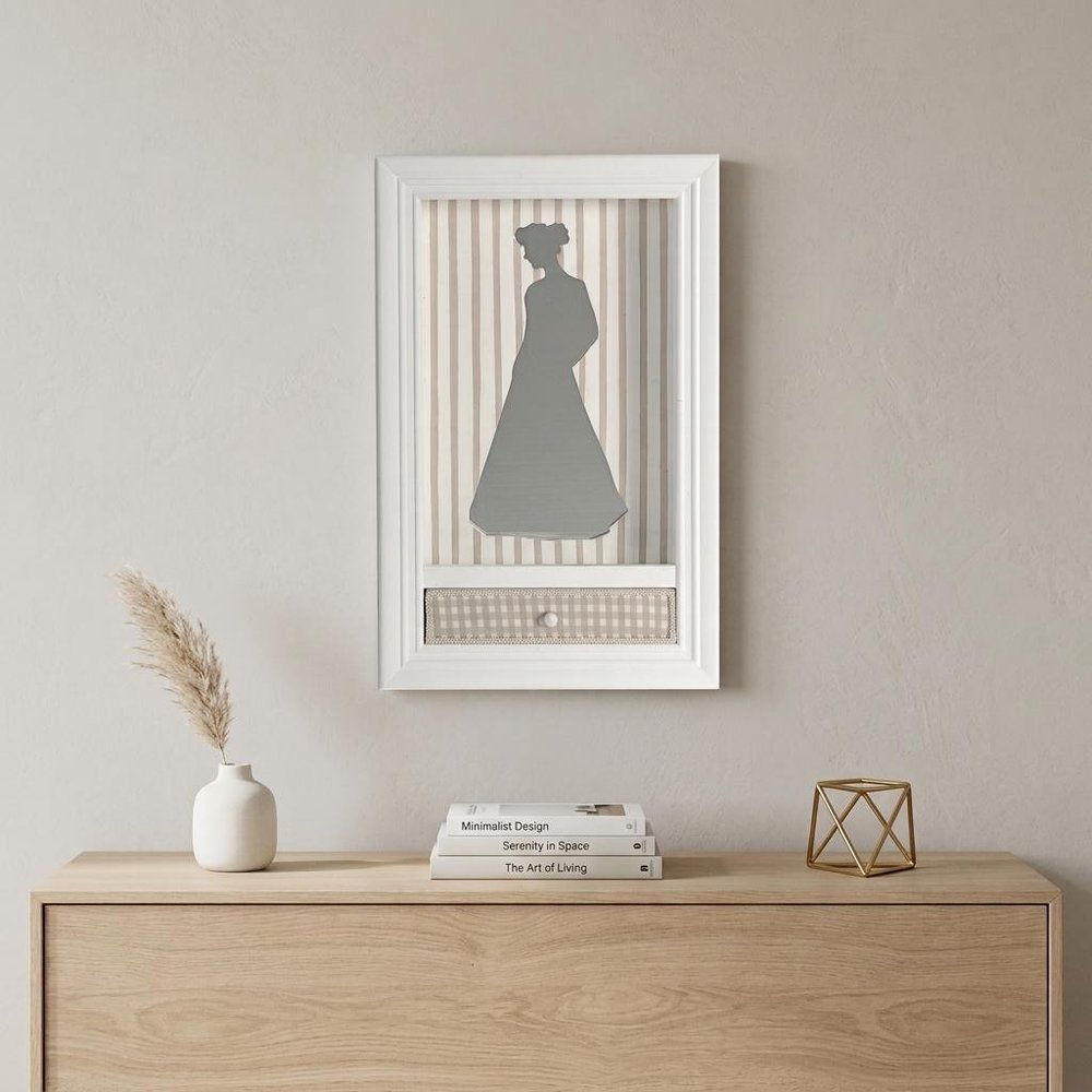 19" X 12" White Glass And Wood Mother Framed Art