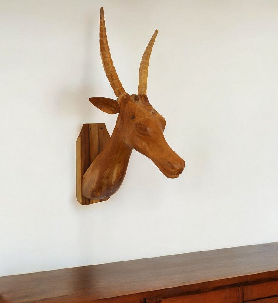28" Brown Solid Wood Elk Head Hanging Dimensional Sculpture