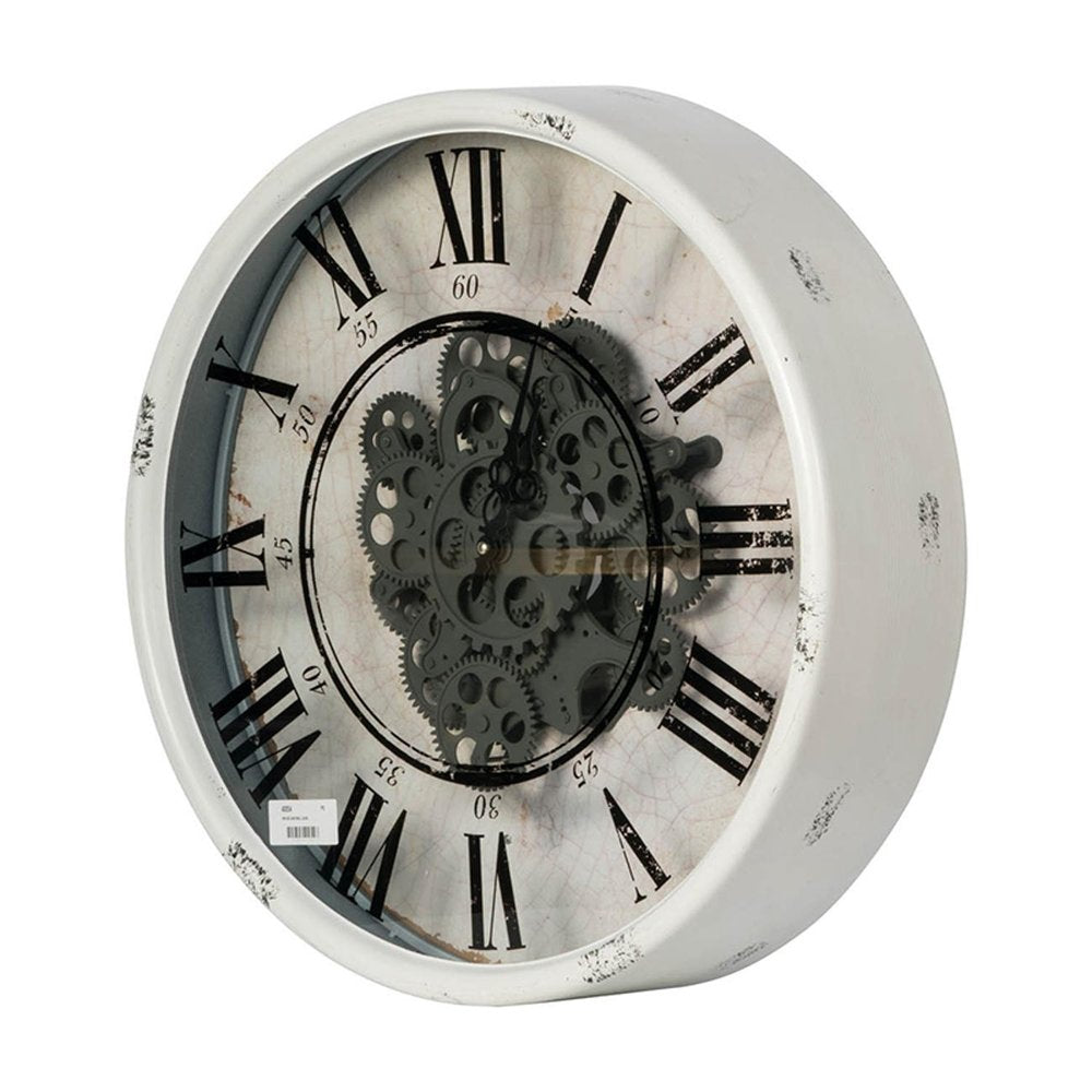20" White And Black Iron Analog Distressed Round Wall Clock