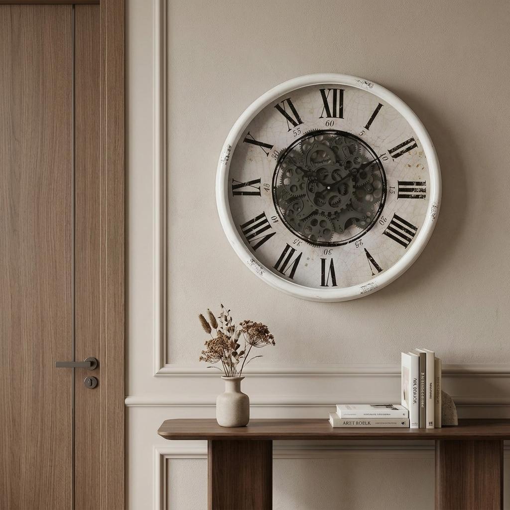 20" White And Black Iron Analog Distressed Round Wall Clock
