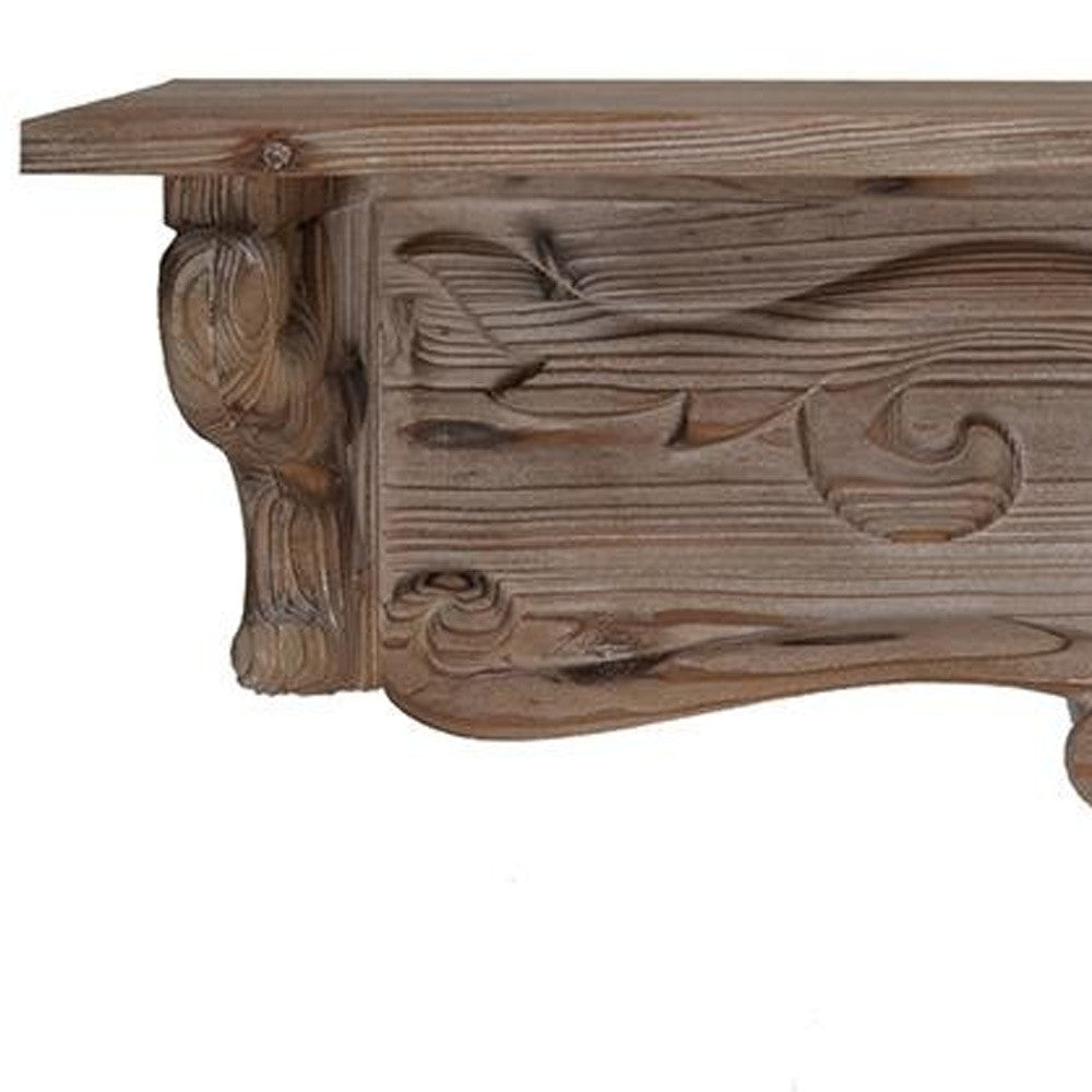 Charming Carved Floral Scroll Wooden Wall Shelf
