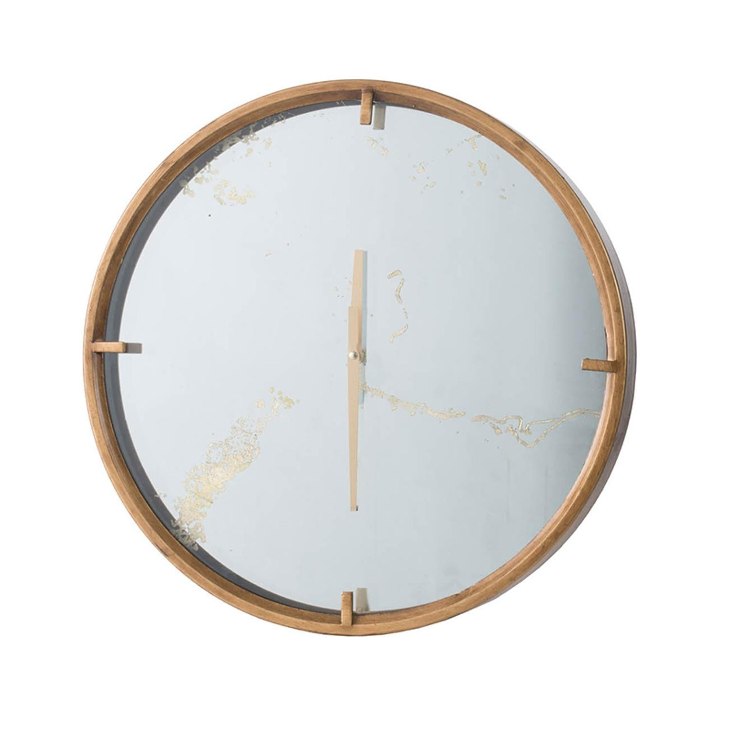 2" Round Gold Wood Analog Wall Clock