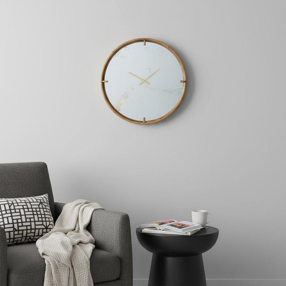 2" Round Gold Wood Analog Wall Clock