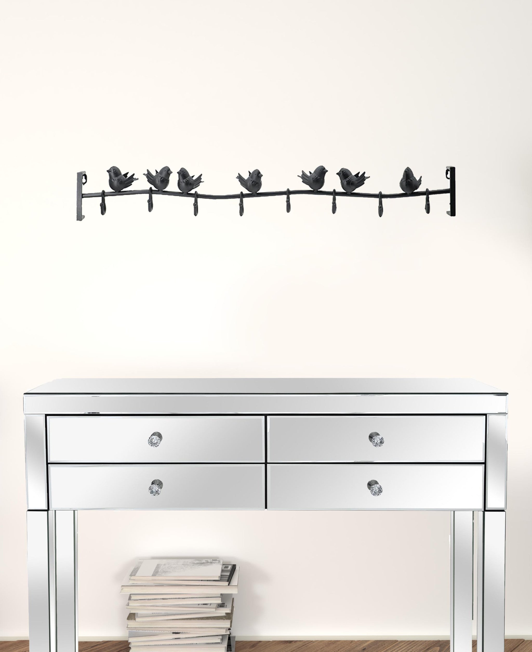 Modern Black Birds Eight Hook Wall Coat Hanger