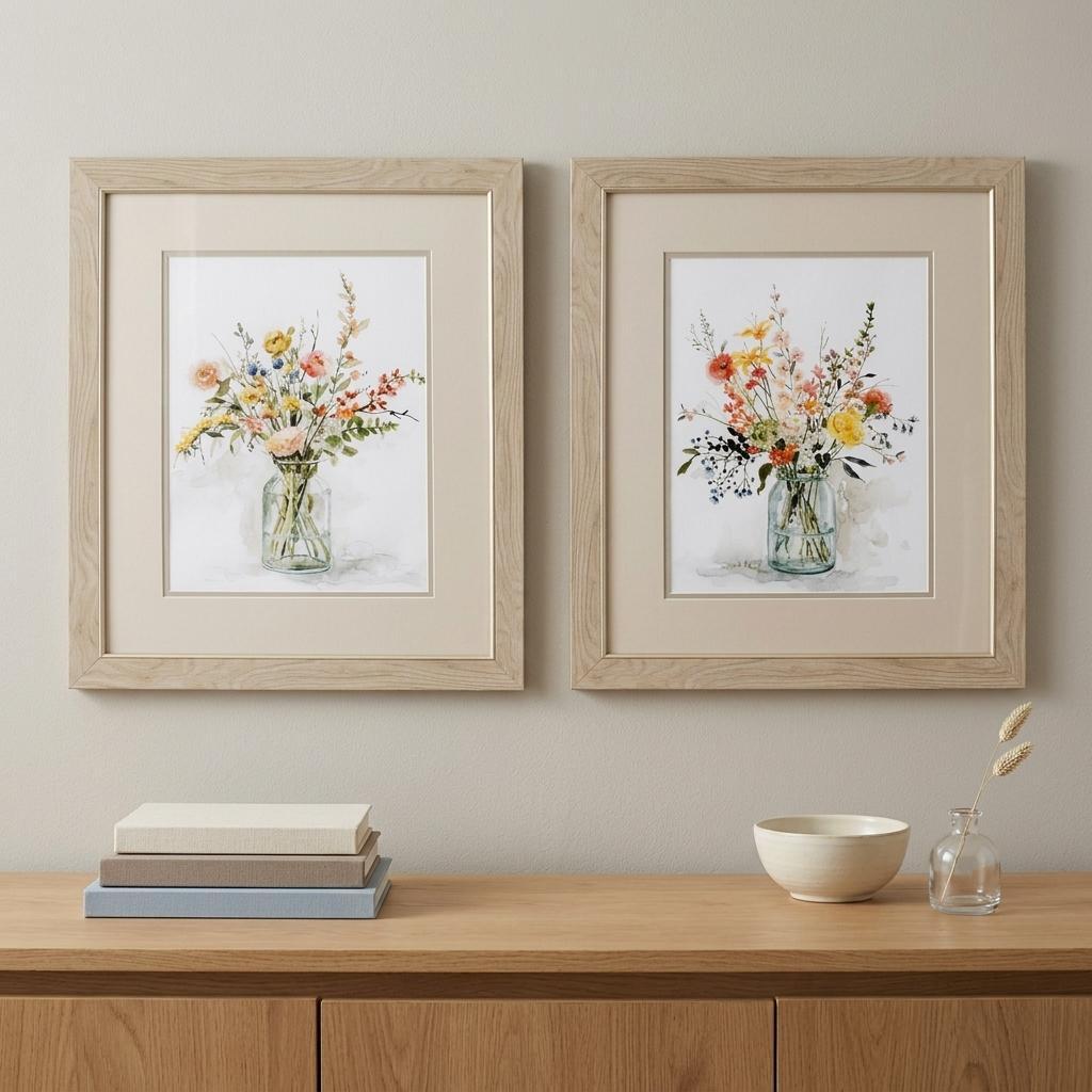 Set of Two Colorful Bouquets Watercolor Wall Art
