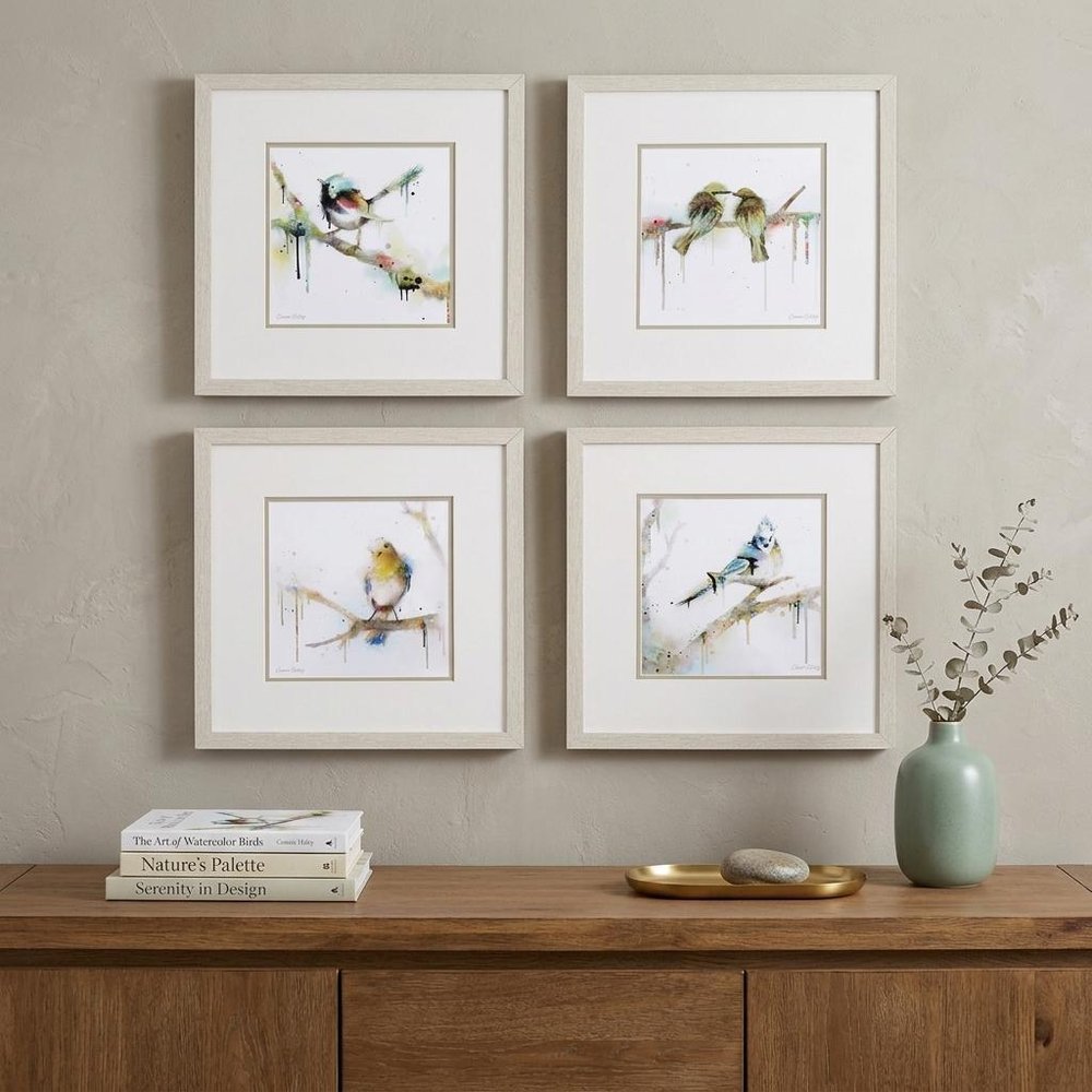Set of Four Colorful Birds on Branches Wall Art