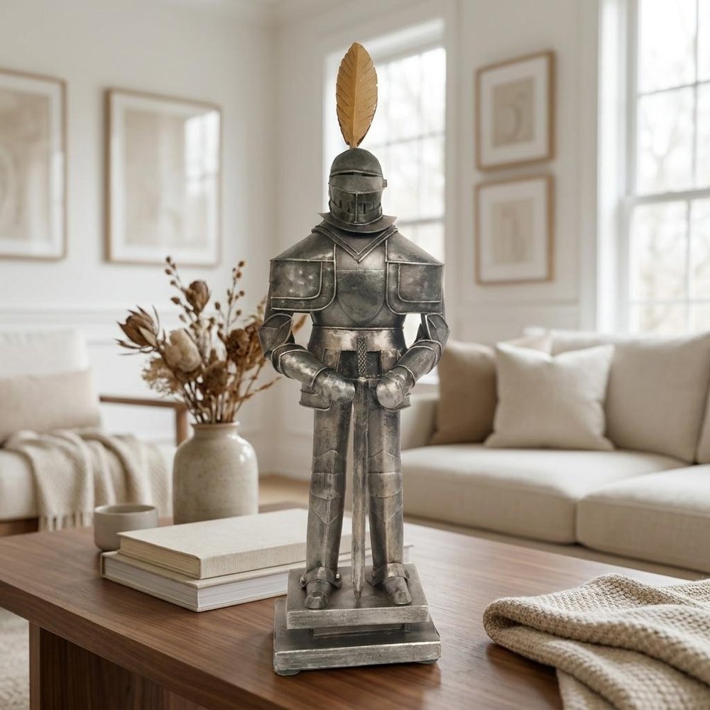 18" Gray Metal Hand Painted Figurine Tabletop Sculpture