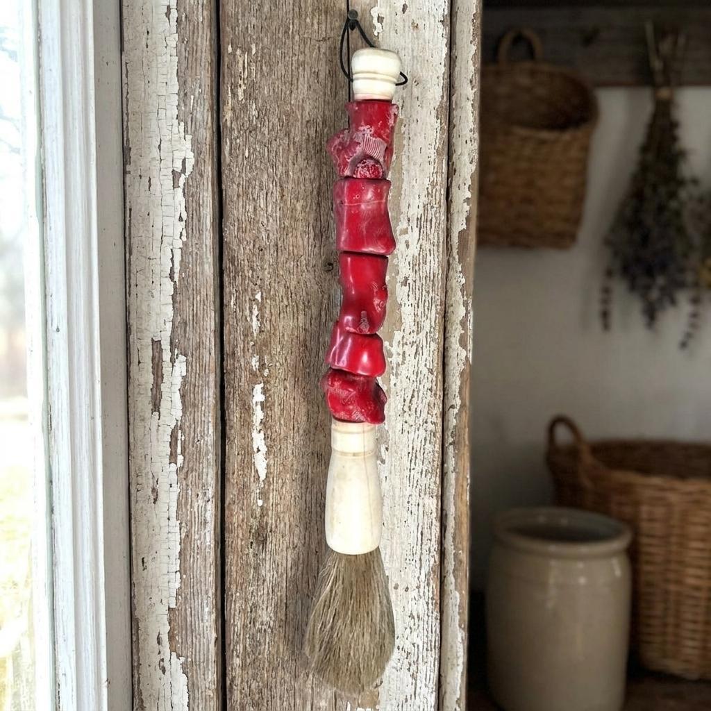 2" X 14" Red And Ivory Crystal Hanging Dimensional Sculpture