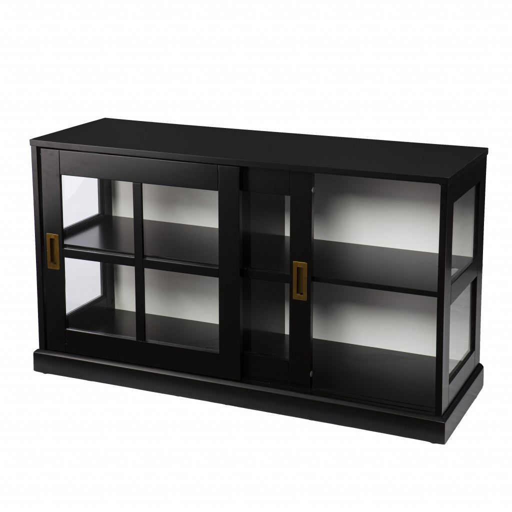 48" Black Sideboard with Two Glass Sliding Doors