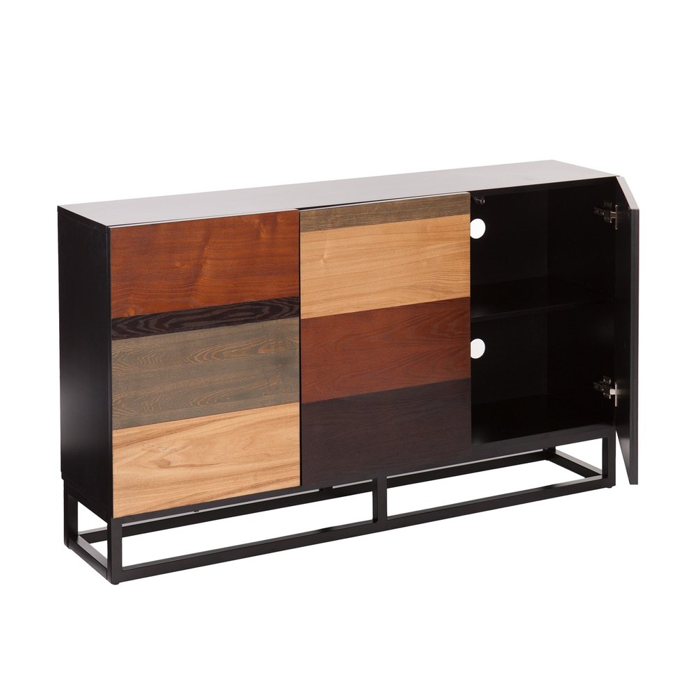 52" Brown Gray And Black Patch Three Door Sideboard Cabinet