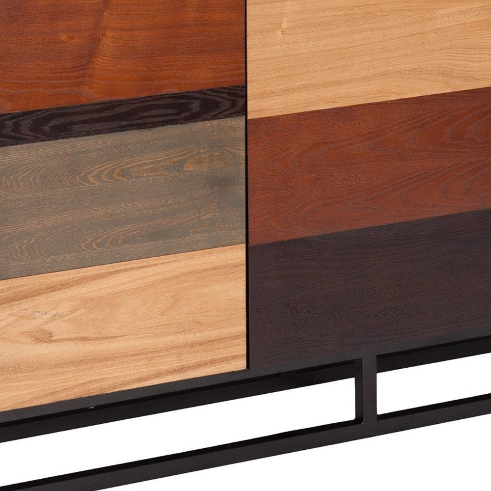 52" Brown Gray And Black Patch Three Door Sideboard Cabinet