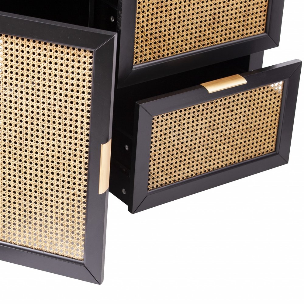 50" Black Solid Wood Two Drawer Sideboard