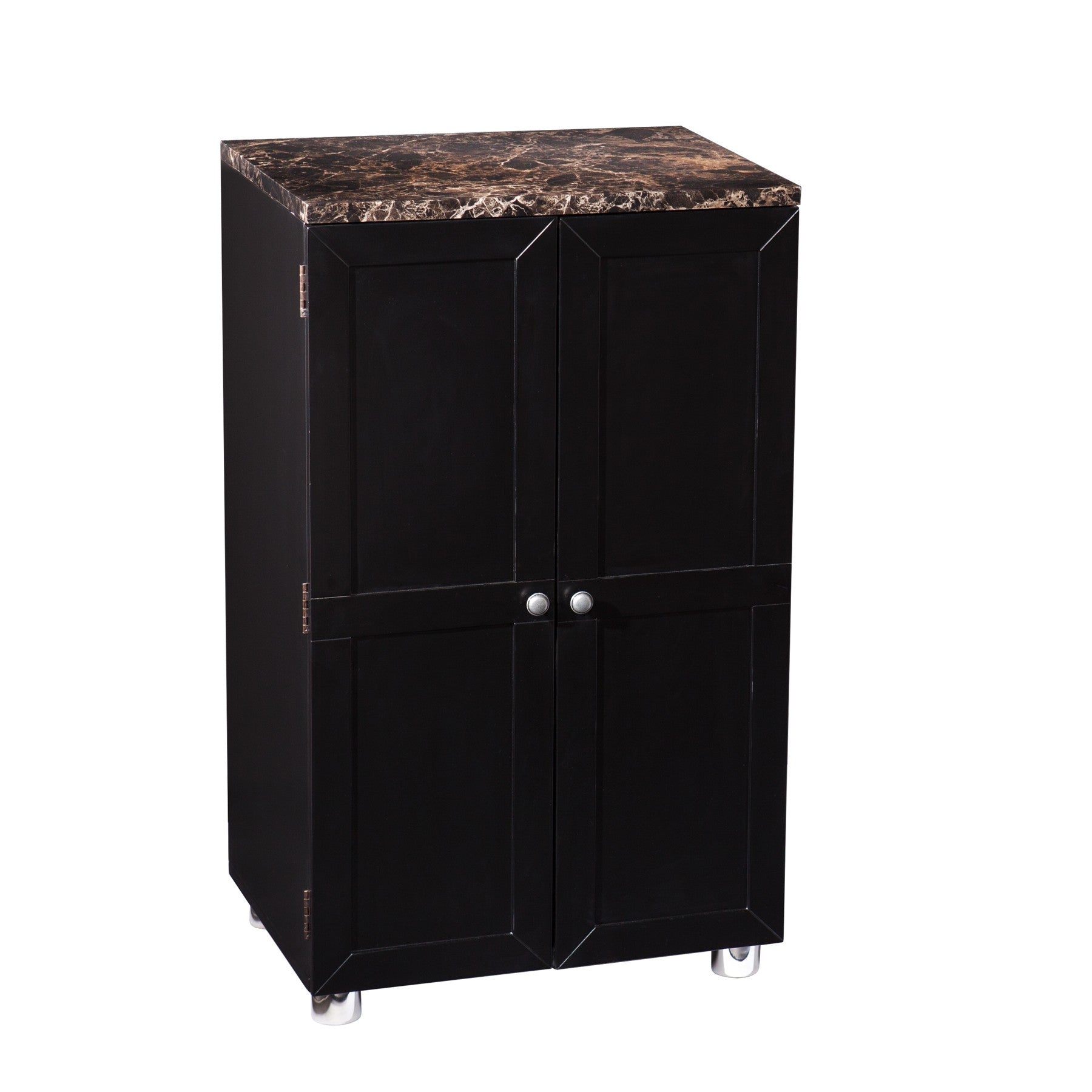 Metro Black Wood and Marble Bar Cabinet