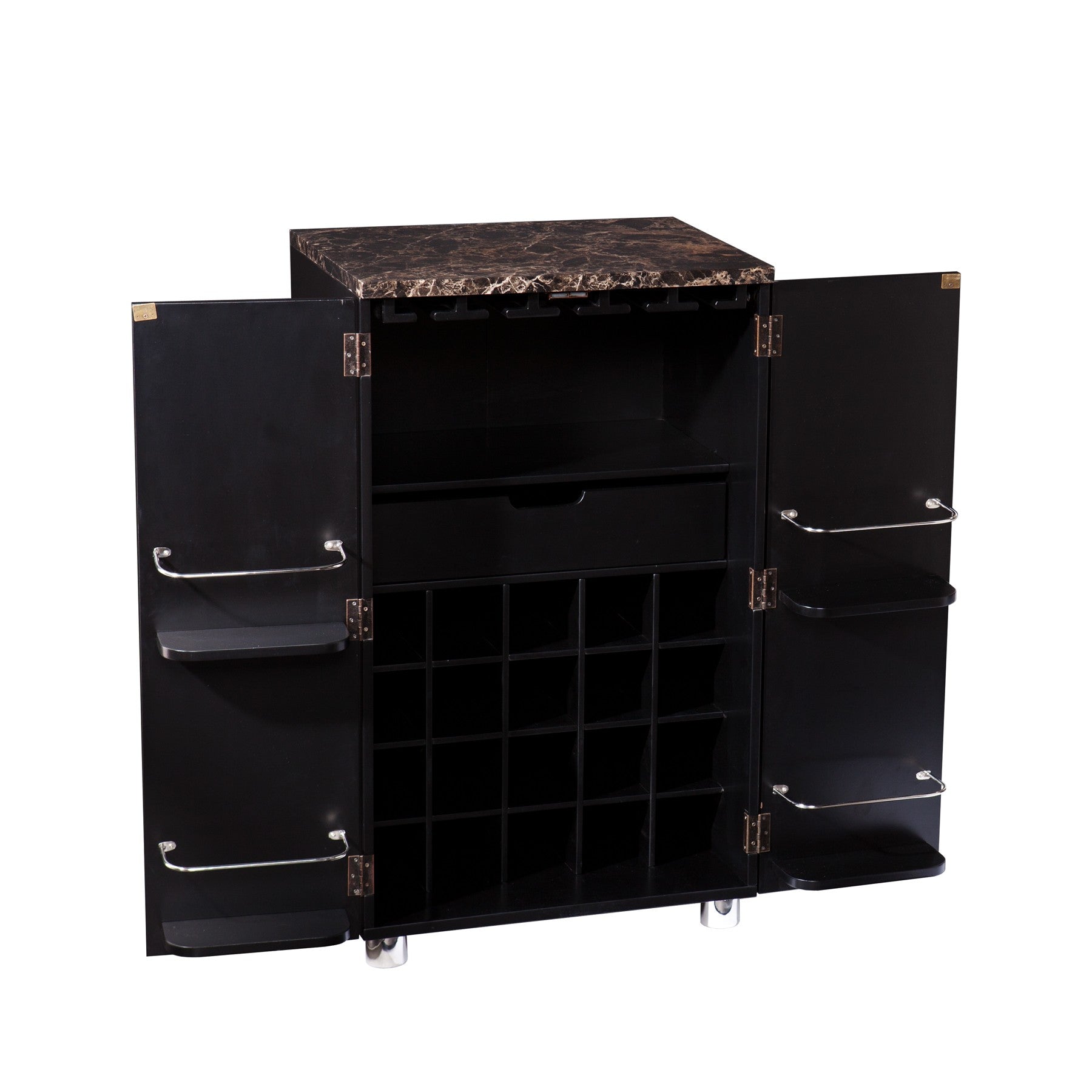 Metro Black Wood and Marble Bar Cabinet