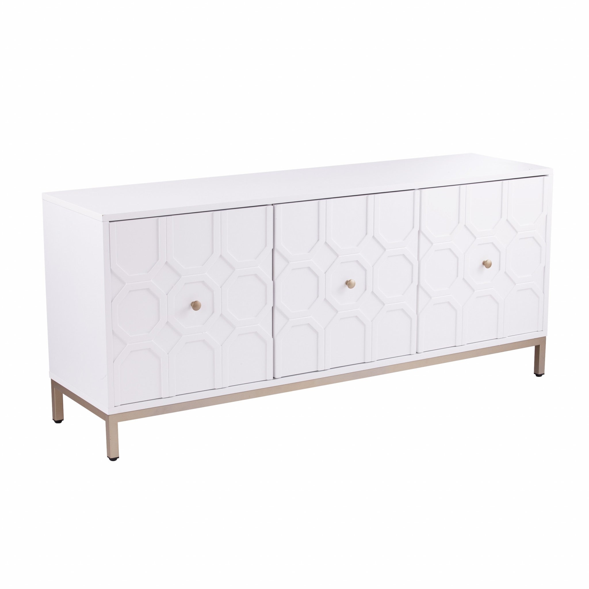 White and Gold Moroccan Dynasty Three Door Accent Cabinet