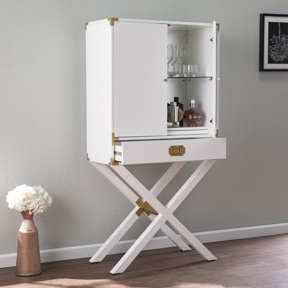 30" White Corner Display Stand With One Shelf And One Drawer